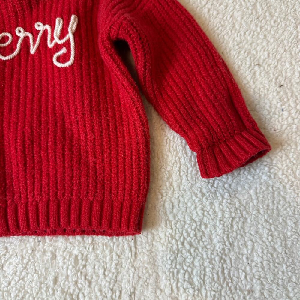Old Navy 6-12 Months Merry Christmas Sweater Red White Embroider Baby Girl Boy - Picture 3 of 6